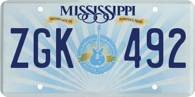 MS license plate ZGK492