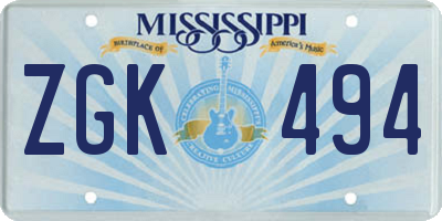 MS license plate ZGK494