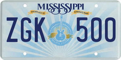 MS license plate ZGK500