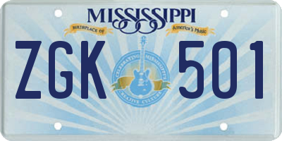 MS license plate ZGK501