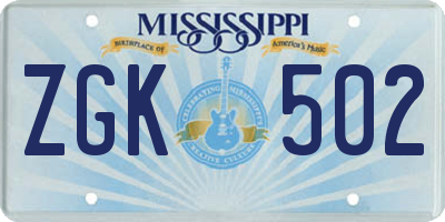 MS license plate ZGK502