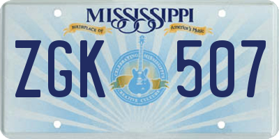 MS license plate ZGK507