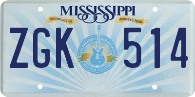 MS license plate ZGK514