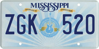 MS license plate ZGK520