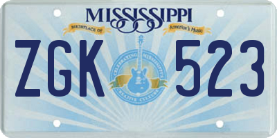MS license plate ZGK523