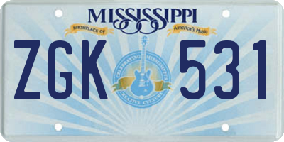 MS license plate ZGK531
