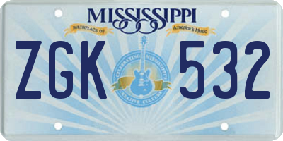 MS license plate ZGK532