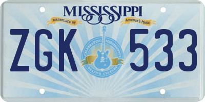 MS license plate ZGK533