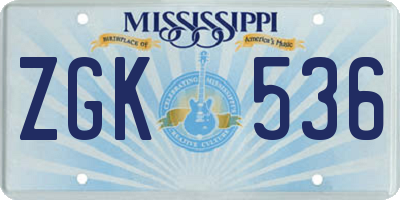 MS license plate ZGK536