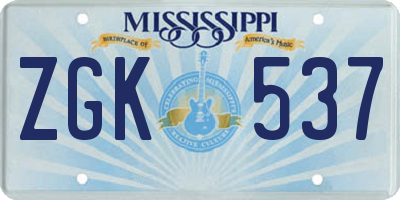 MS license plate ZGK537