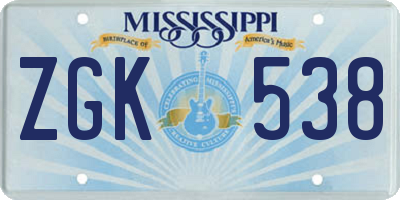 MS license plate ZGK538