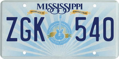 MS license plate ZGK540