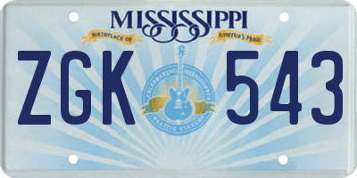 MS license plate ZGK543