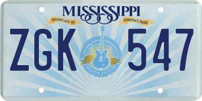 MS license plate ZGK547