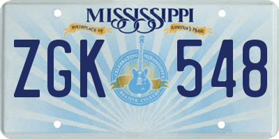 MS license plate ZGK548
