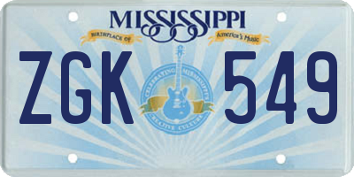 MS license plate ZGK549
