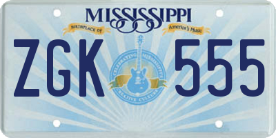MS license plate ZGK555