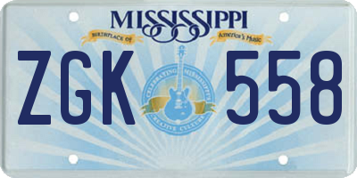 MS license plate ZGK558