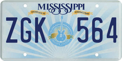 MS license plate ZGK564