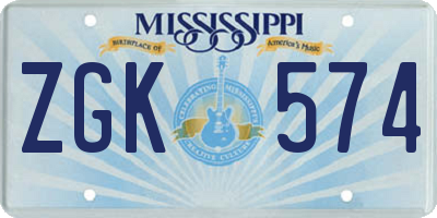 MS license plate ZGK574