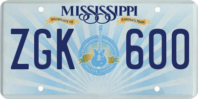 MS license plate ZGK600