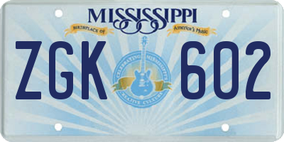 MS license plate ZGK602