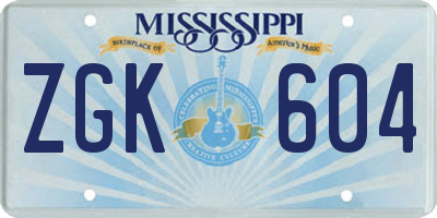 MS license plate ZGK604