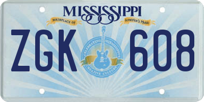MS license plate ZGK608