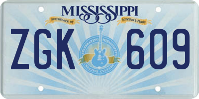 MS license plate ZGK609