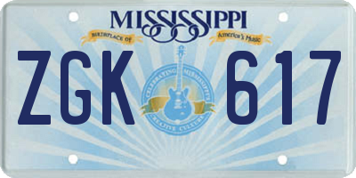 MS license plate ZGK617