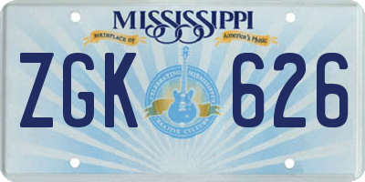 MS license plate ZGK626