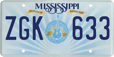 MS license plate ZGK633