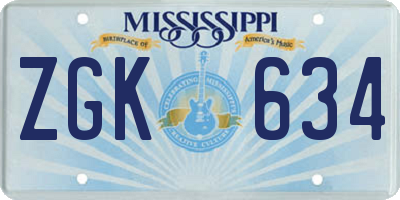 MS license plate ZGK634