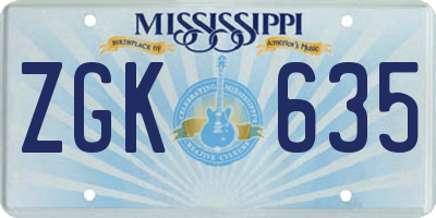 MS license plate ZGK635