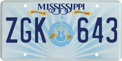 MS license plate ZGK643