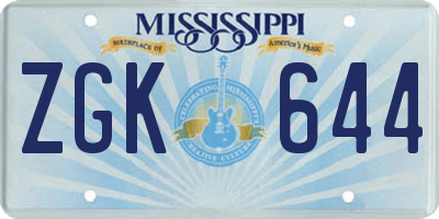 MS license plate ZGK644