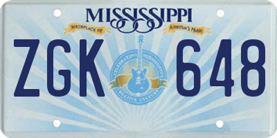 MS license plate ZGK648