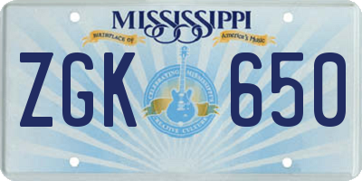 MS license plate ZGK650