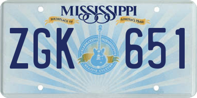MS license plate ZGK651