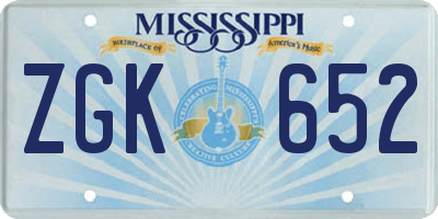 MS license plate ZGK652
