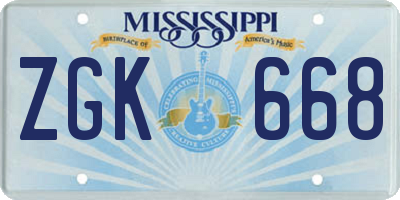 MS license plate ZGK668