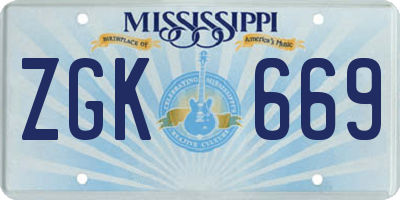 MS license plate ZGK669