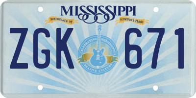 MS license plate ZGK671
