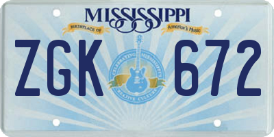 MS license plate ZGK672