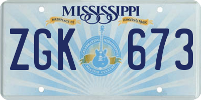 MS license plate ZGK673