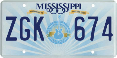 MS license plate ZGK674