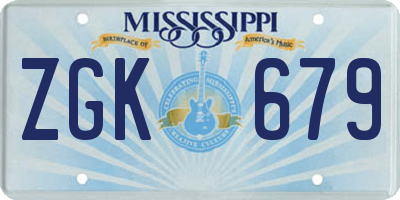 MS license plate ZGK679