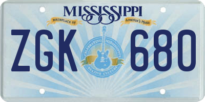 MS license plate ZGK680