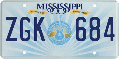 MS license plate ZGK684