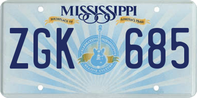 MS license plate ZGK685